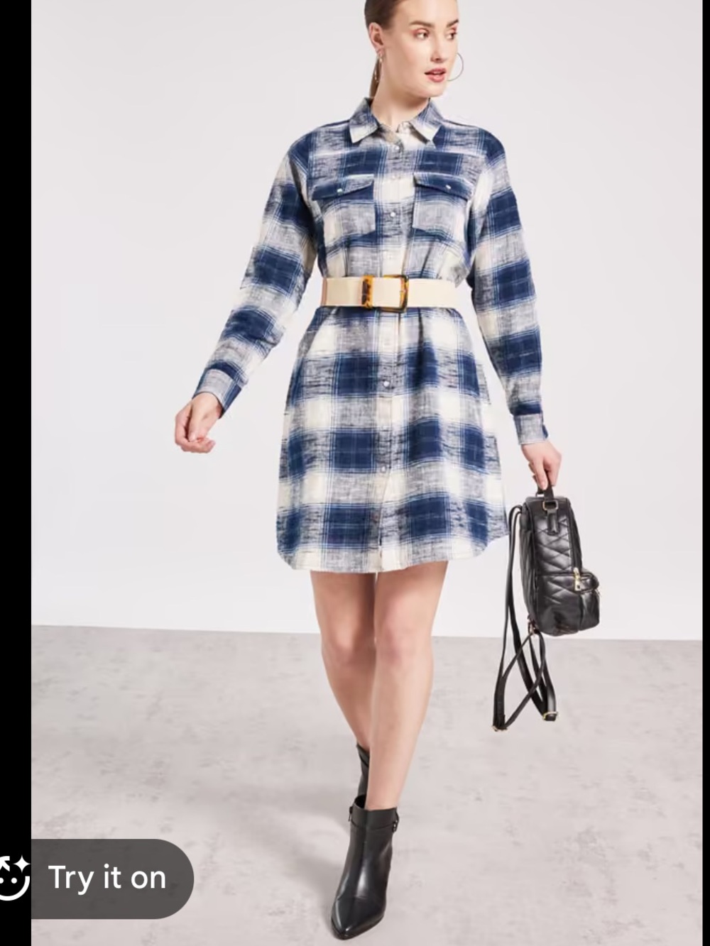 Old Navy Dress - navy/cream plaid Webster inspired button front shirt dress - Picture 2 of 11